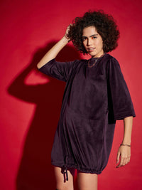 SASSAFRAS Maroon Tie Up Hem Sheath Dress