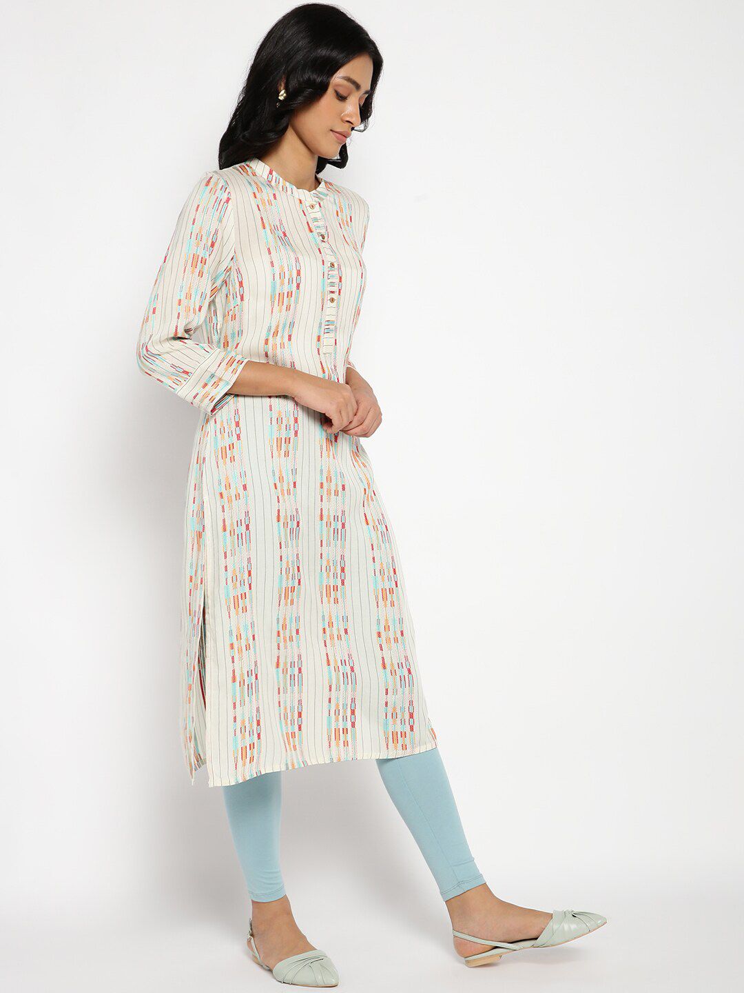 W Women White Geometric Printed Kurta