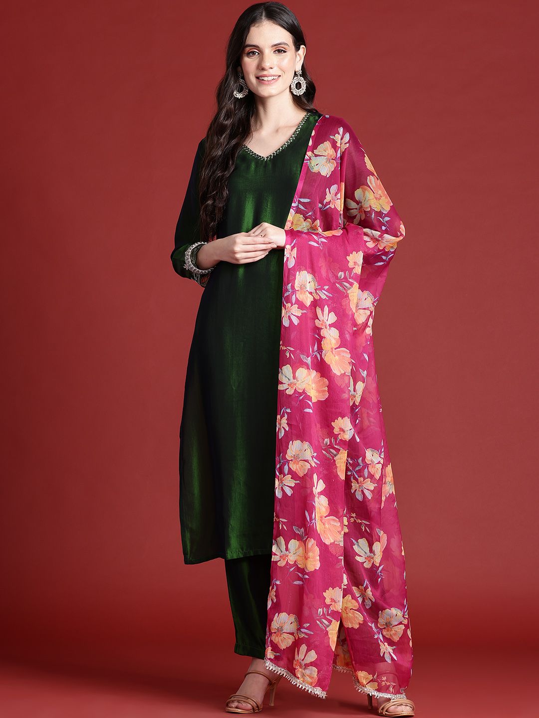 Anouk Tyohaar Collection Sequinned Kurta with Trousers & Dupatta