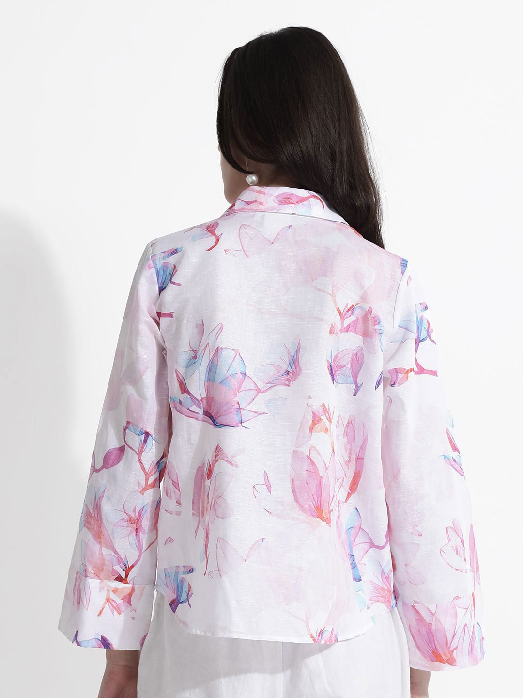 RAREISM Floral Printed Shirt Collar Cotton Top