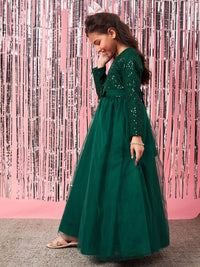 pspeaches Girls Embellished Sequinned Fit & Flare Lace Maxi Dress