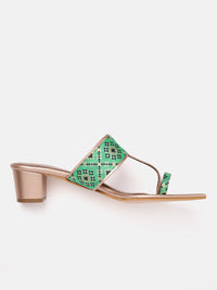 Anouk Women Ethnic Motifs Woven Design One-Toe Block Heels