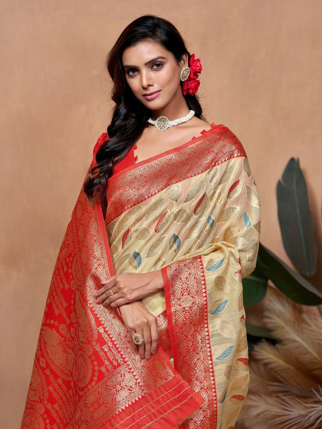 KALINI Woven Design Zari Silk Blend Banarasi Saree with Unstitched Blouse