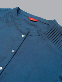 W Blue Mandarin Collar Roll-Up Sleeves Pathani Kurta