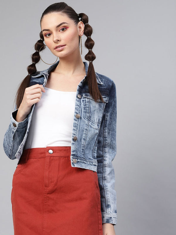 SASSAFRAS Women Blue Acid Wash Denim Jacket