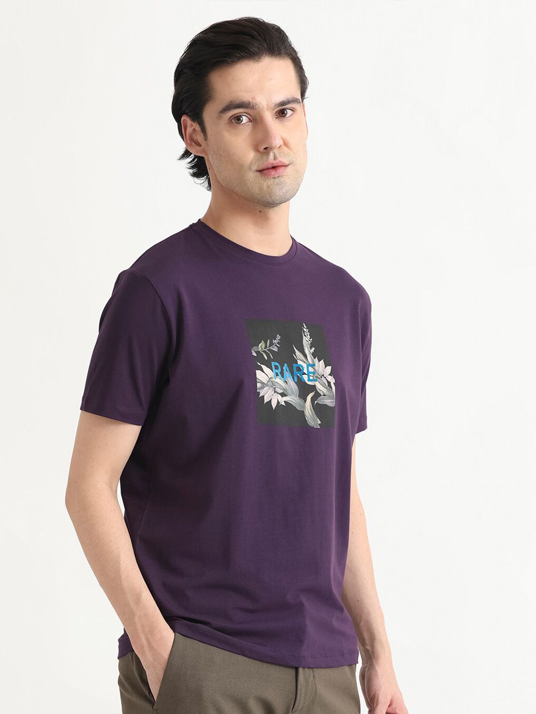 RARE RABBIT Men Mant Graphic Printed Round Neck Cotton Slim Fit T-Shirt