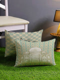 STITCHNEST Teal & Beige Set of 2 Ethnic Motifs Rectangle Cushion Covers
