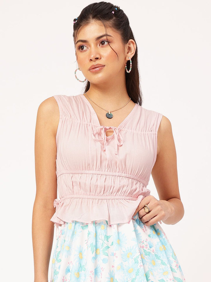 DressBerry Tie-Ups Smocked Cinched Waist Top