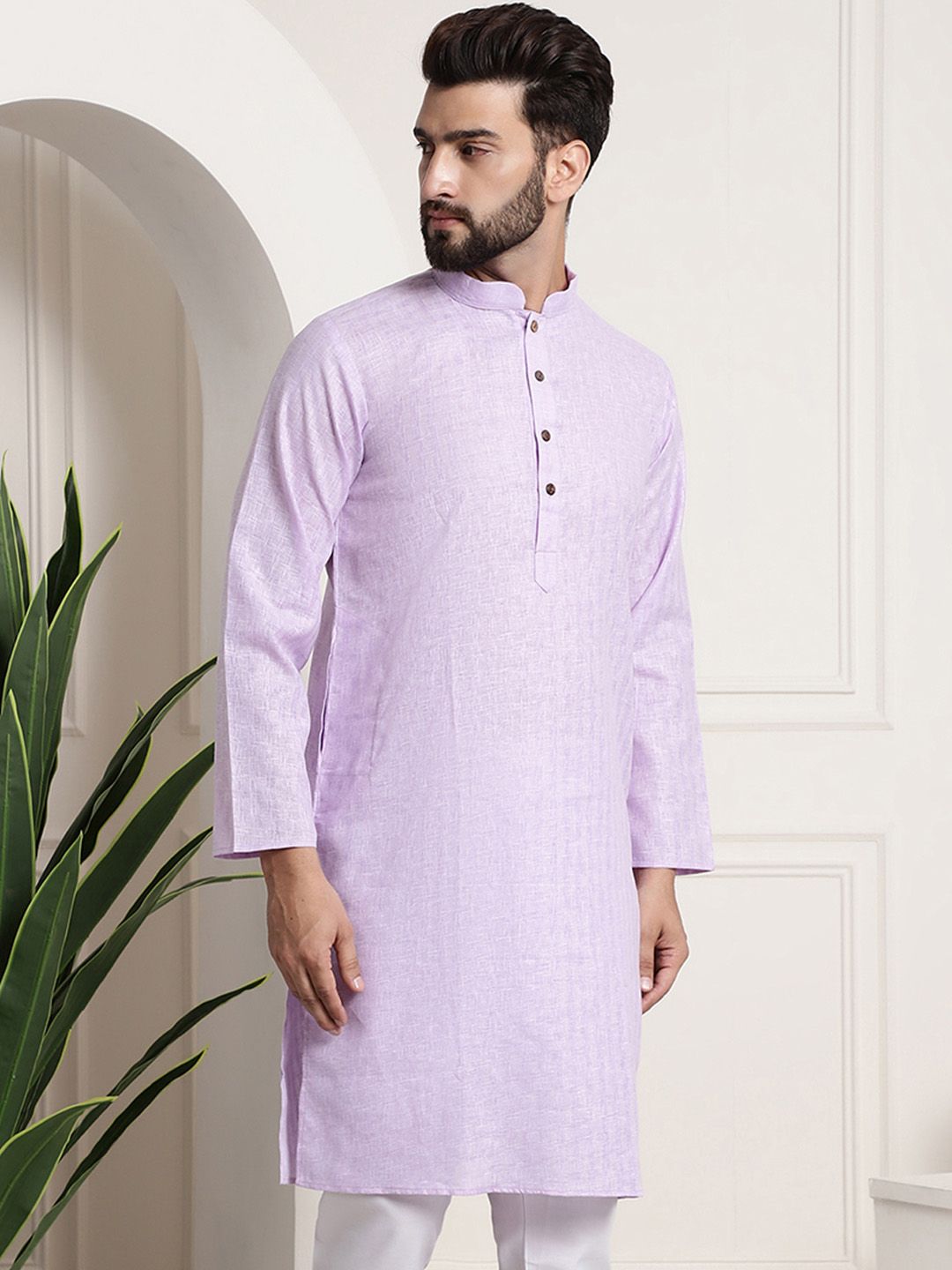 SOJANYA Berkolar Mandarin Lengan Panjang Kurta Lurus