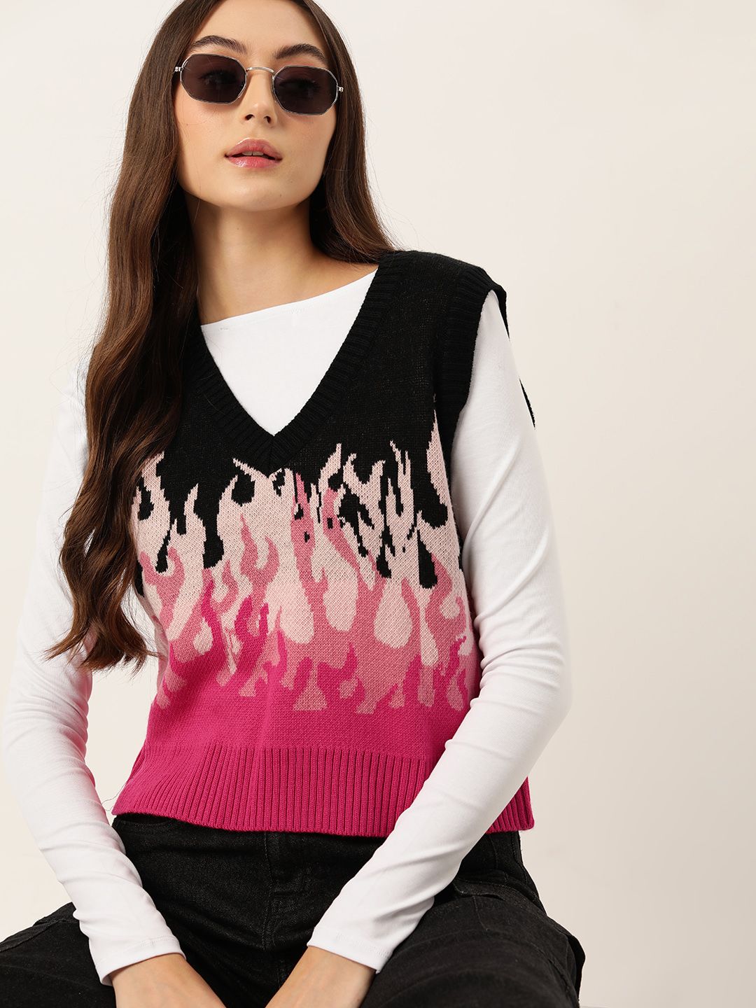 DressBerry Pure Acrylic Self-Design Sweater Vest