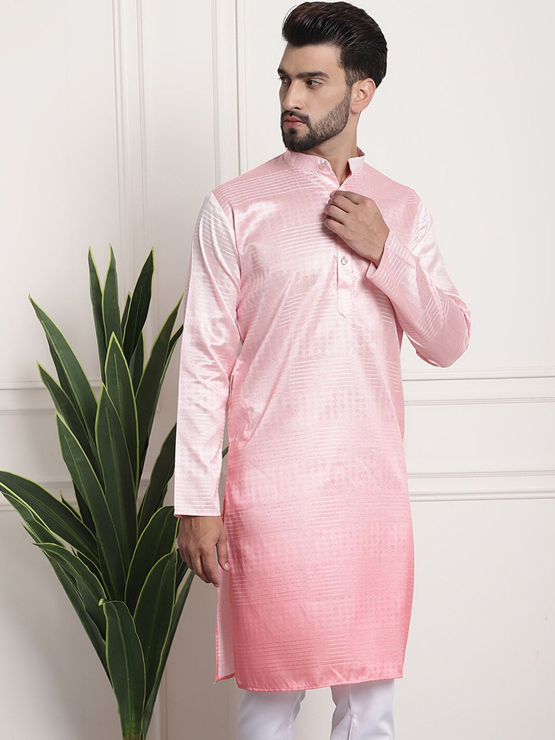 SOJANYA Woven Design Mandarin Collar Silk Cotton Kurta