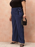 all about you Plus Size Women Crinkled Effect Mid-Rise Belted Detail Front-Pleats Trousers