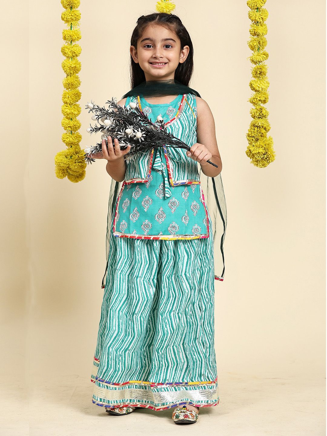 Cutiekins Girls Paisley Printed Cotton Ready to Wear Lehenga & Blouse With Dupatta