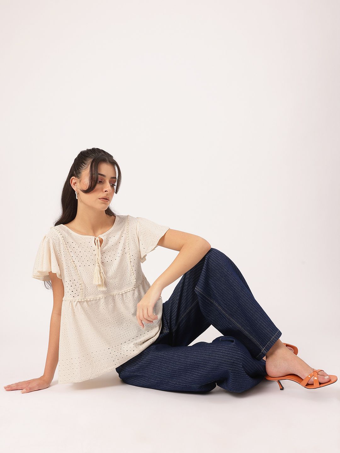 DressBerry Escape Essentials Schiffli Lace Inserts Detail A-Line Top
