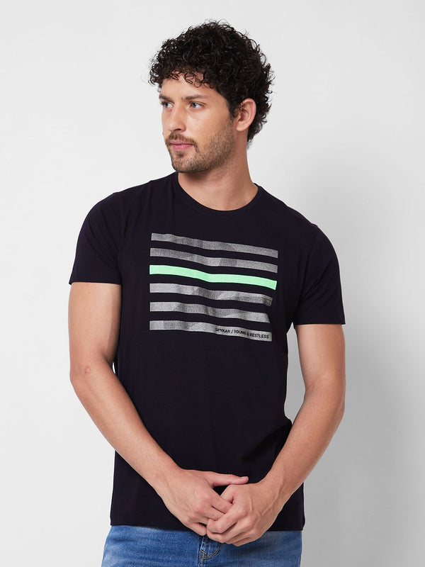 SPYKAR Round Neck Short Sleeves Printed Slim Fit Cotton T-shirt