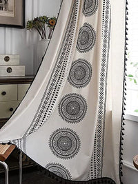 URBAN SPACE Boho White & Black Ethnic Motifs Printed Cotton Door Curtain
