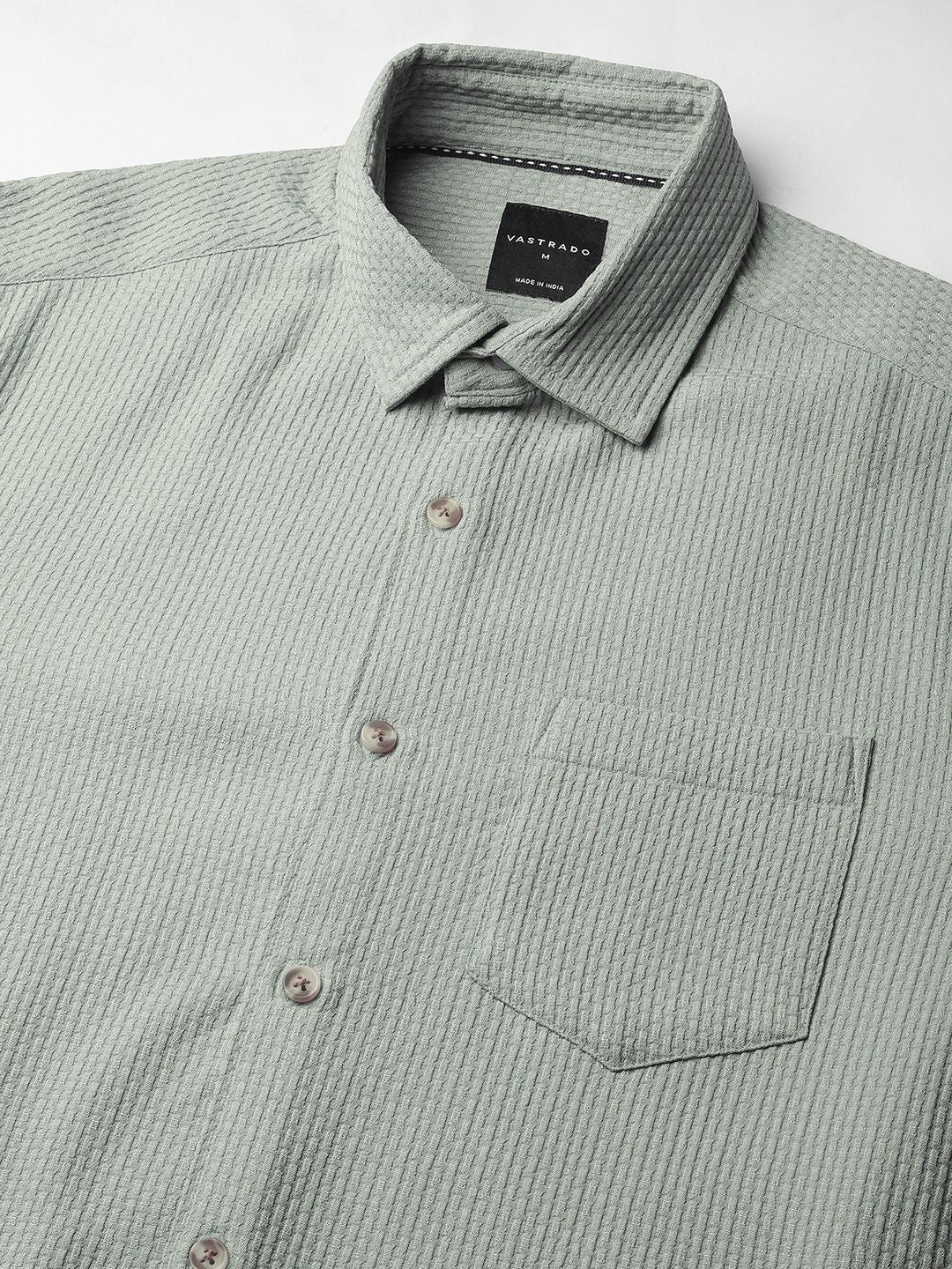 VASTRADO Men Classic Spread Collar Textured Solid Slim Fit Casual Shirt