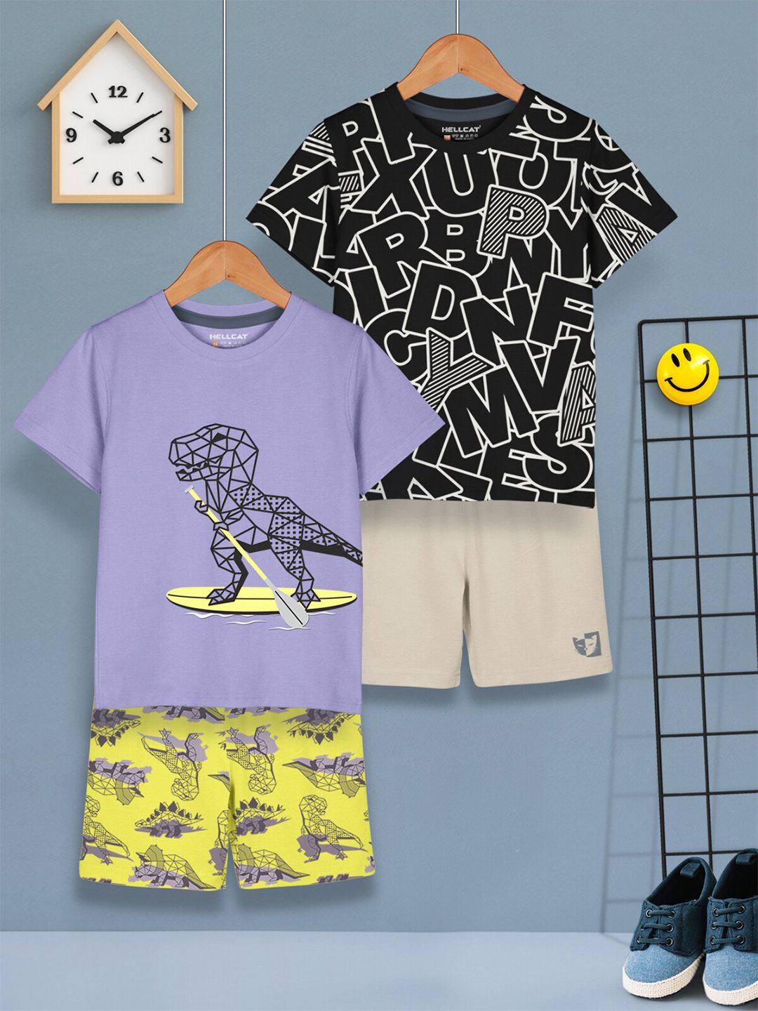 HELLCAT Boys Pack Of 2 Printed T-shirt with Shorts