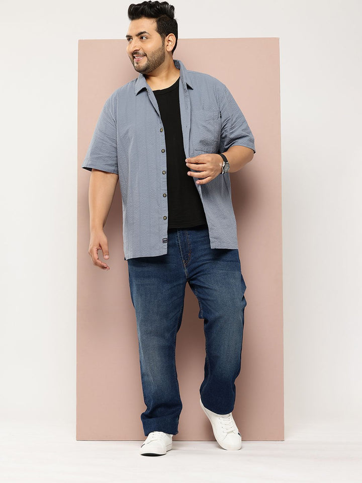 Thomas Scott Men's Plus Size Seersucker Cotton Casual Shirt
