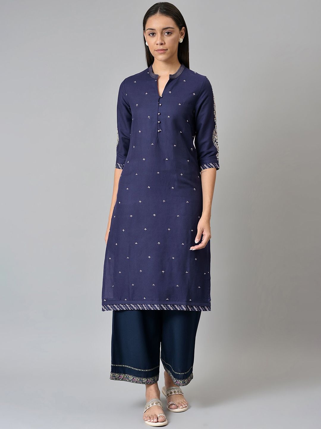 W Women Blue Thread Work Kurta