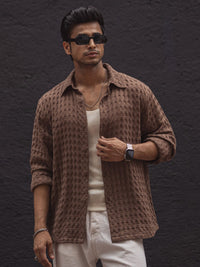 Powerlook Men Popcorn Texture Spread Collar Casual Shirt