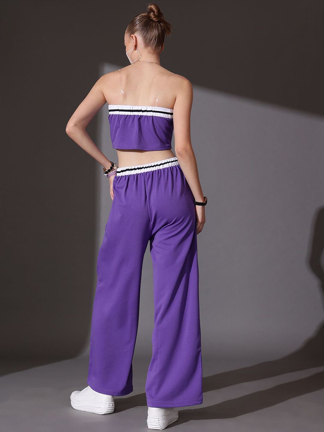 STREET 9 Solid Off Shoulder Top With Flared Trousers Co-Ords