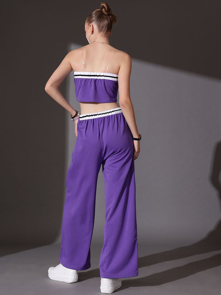 STREET 9 Solid Off Shoulder Top With Flared Trousers Co-Ords