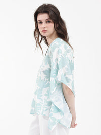 RAREISM Floral Print Flared Sleeve Linen Kaftan Top