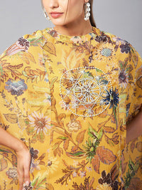 Antheaa Floral Printed Round Neck Tunic With Flared Palazzos Co-Ords