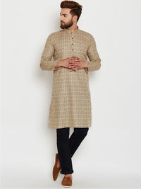 SOJANYA Men Beige & Brown Printed Straight Kurta