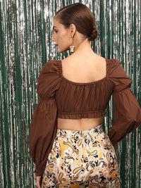 STREET 9 V-Neck Puff Sleeves Fitted Crop Top