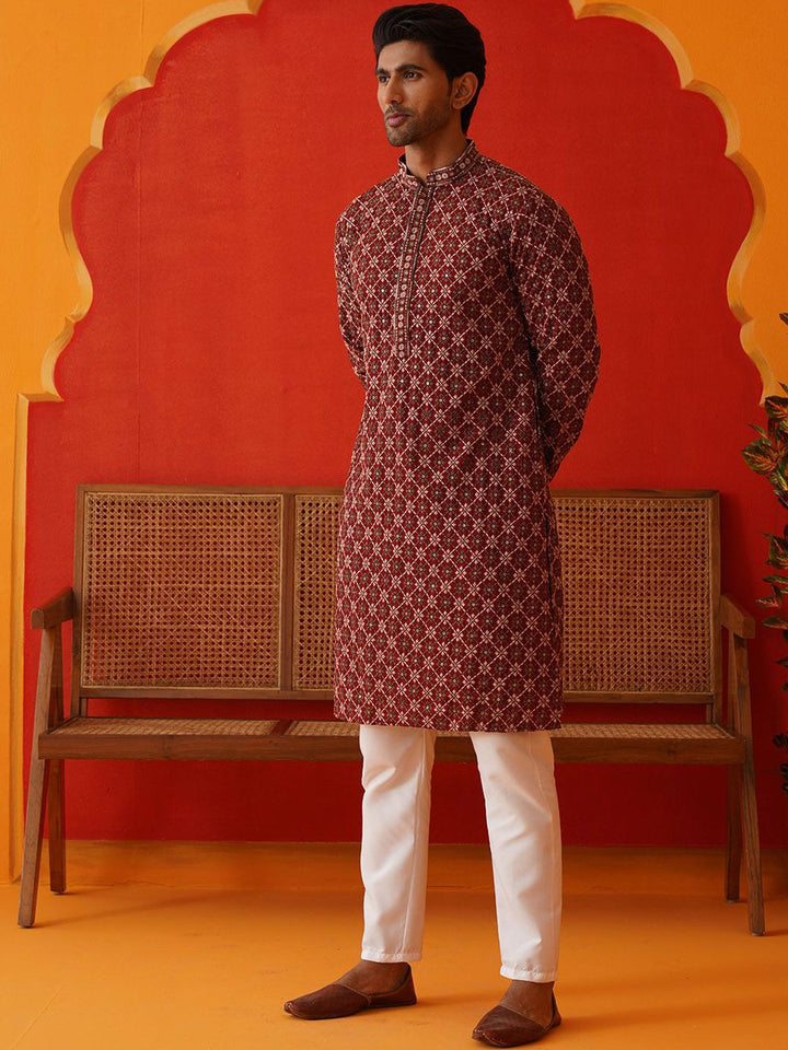 Jompers Men Ethnic Motifs Embroidered Regular Sequinned Kurta with Pyjamas
