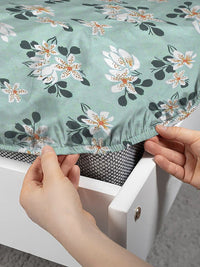 KLOTTHE Green Floral 300 TC Cotton Blend Dilengkapi Cadar Katil Double dengan 2 Sarung Bantal