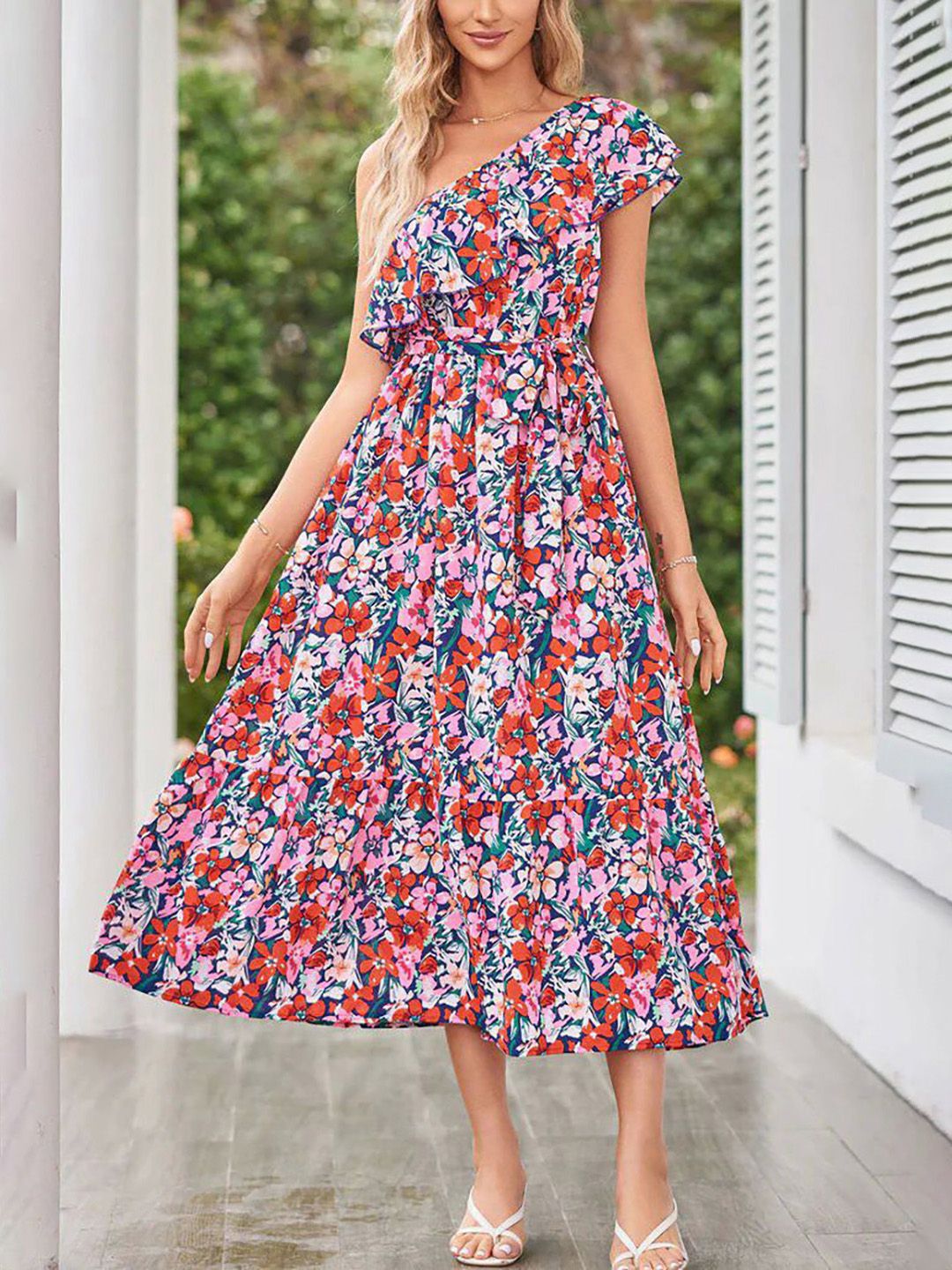 all about you Women Floral Printed Flutter Sleeve Fit & Flare Midi Dress