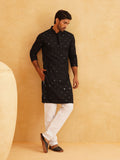 SOJANYA Motif Etnik Bersulam Kolar Mandarin Labuci Kapas Tulen Kurta Lurus