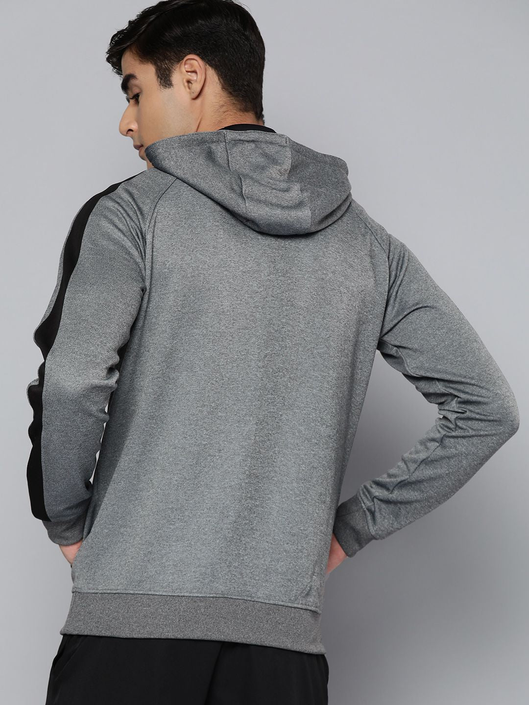 HRX by Hrithik Roshan Men Charcoal Grey Solid Hooded Zip Detail Rapid-Dry Sweatshirt