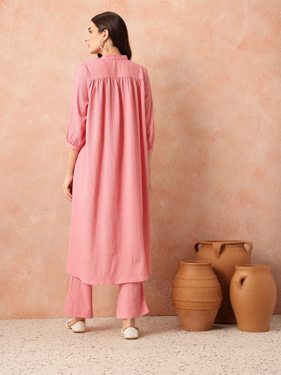 all about you Regular Crinkled Kurta with Trousers