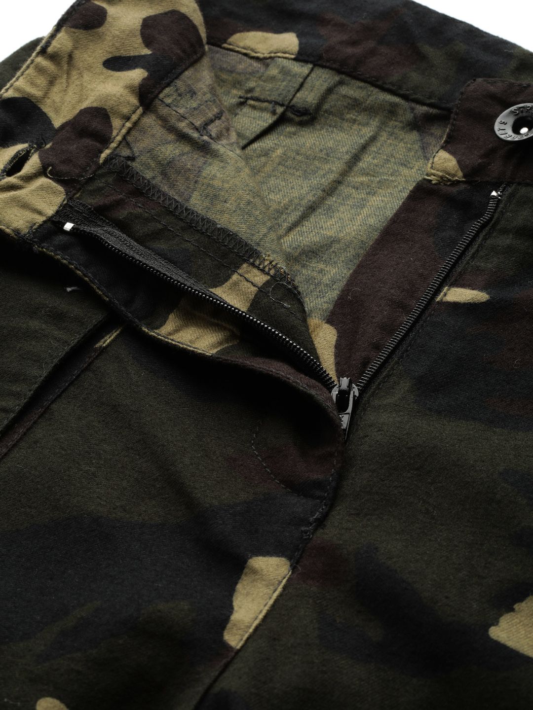 STREET 9 Women Olive Green & Brown Camouflage Print Cargos