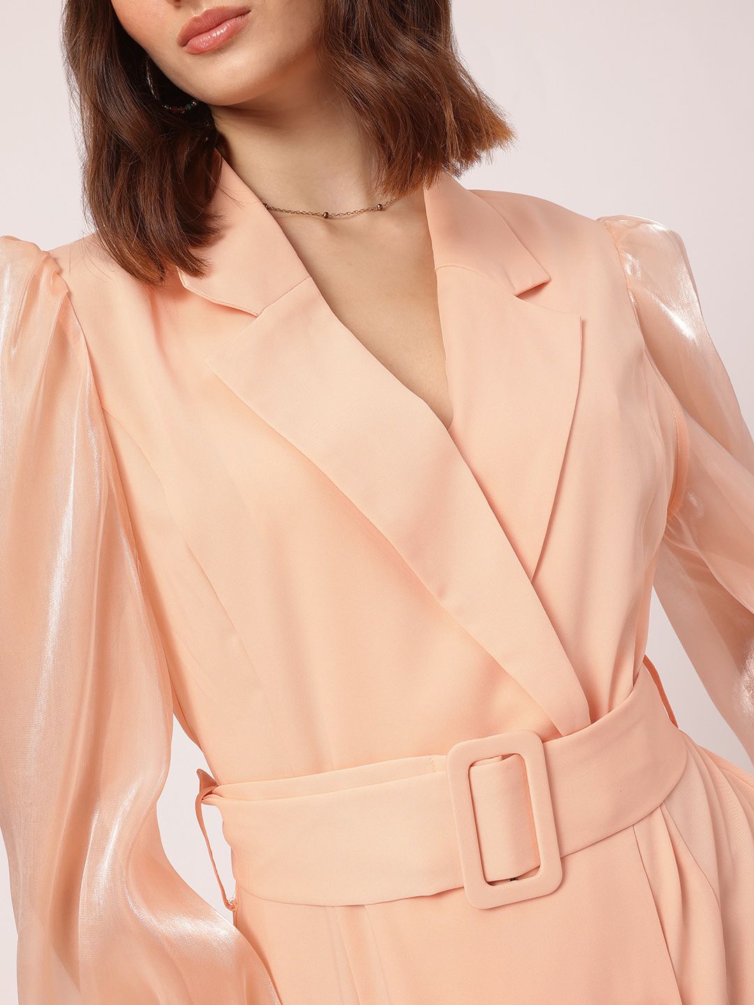 DressBerry Classy & Stylish Lapel Collar Puff Sleeves Belted Blazer Mini Dress