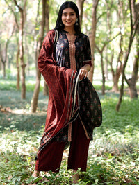 Libas Women Black Pure Cotton Ethnic Motifs Printed Kurta with Palazzos & Dupatta