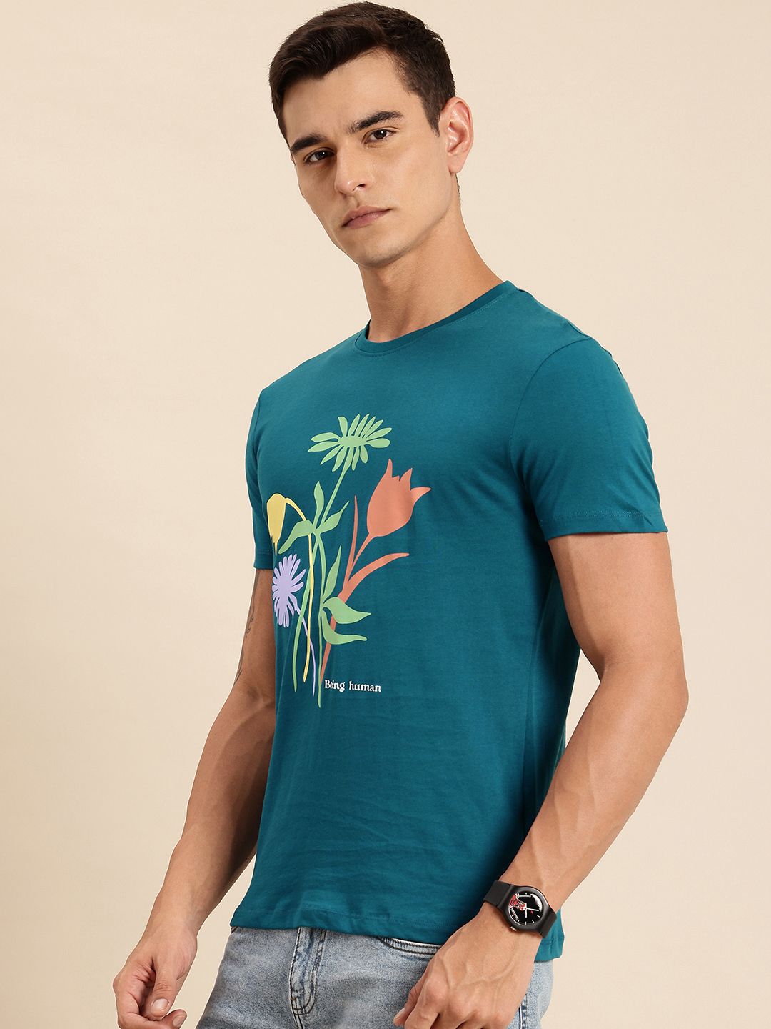 Being Human Floral Printed Pure Cotton T-shirt