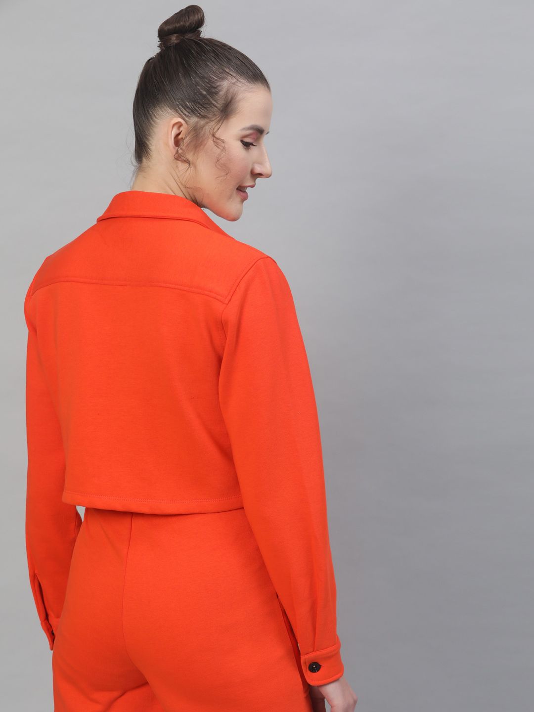 STREET 9 Women Orange Solid Lightweight Crop Tailored Jacket