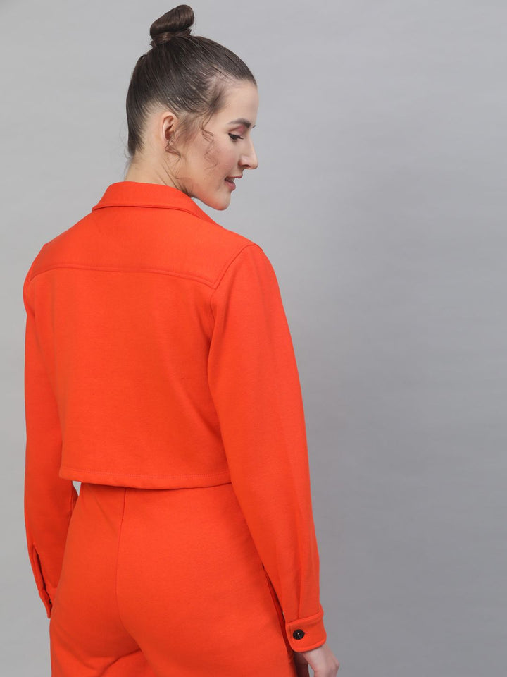 STREET 9 Women Orange Solid Lightweight Crop Tailored Jacket