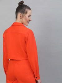 STREET 9 Women Orange Solid Lightweight Crop Tailored Jacket