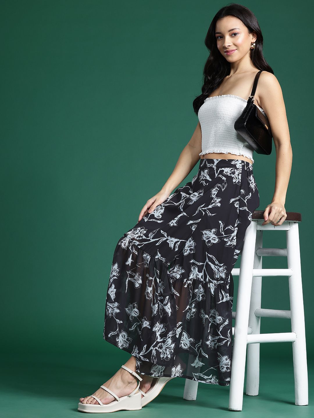 DressBerry Floral Print Slit Midi Skirt