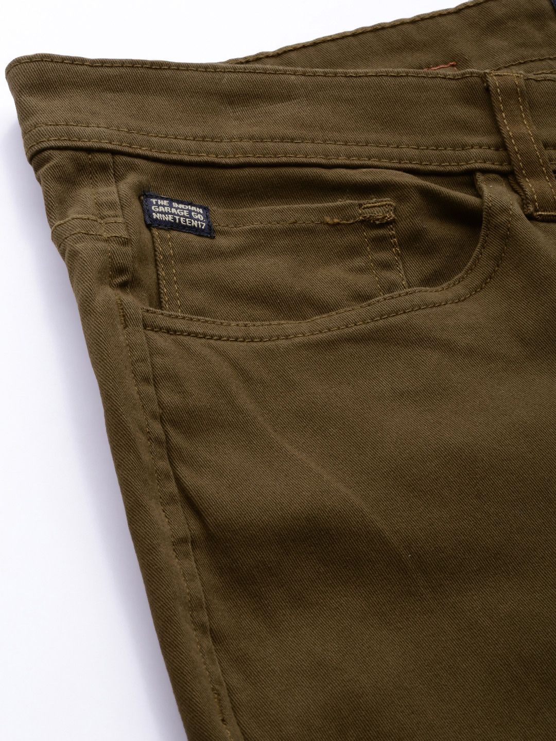 The Indian Garage Co Men Olive Brown Slim Fit Chinos Trousers