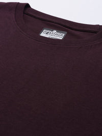 Difference of Opinion Women Burgundy Solid Pure Cotton Oversized T-shirt