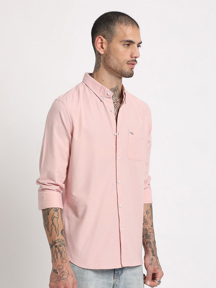 THE BEAR HOUSE Slim Fit Button-Down Collar Casual Pure Cotton Shirt