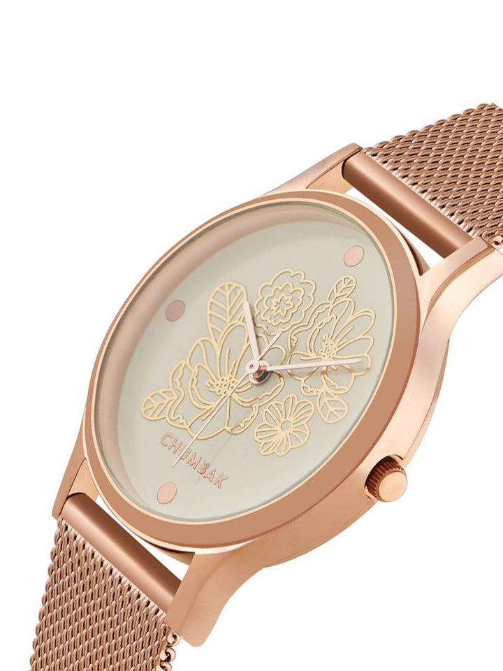 Teal oleh Chumbak Women White Brass Dail Dial & Rose Watch Analogi berlapis Emas