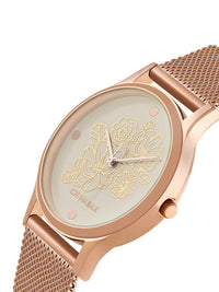 Teal oleh Chumbak Women White Brass Dail Dial & Rose Watch Analogi berlapis Emas